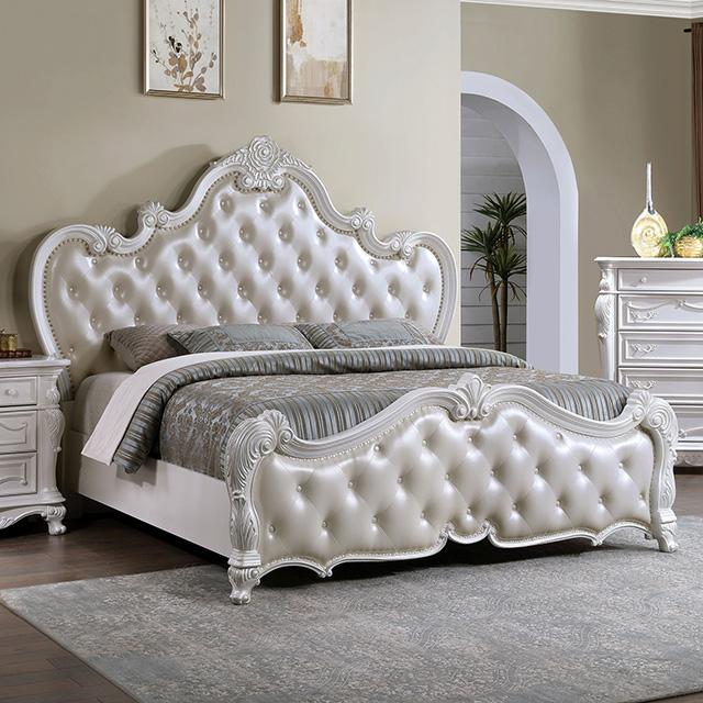 Ventresca E.King & Queen Bed White & Chrome