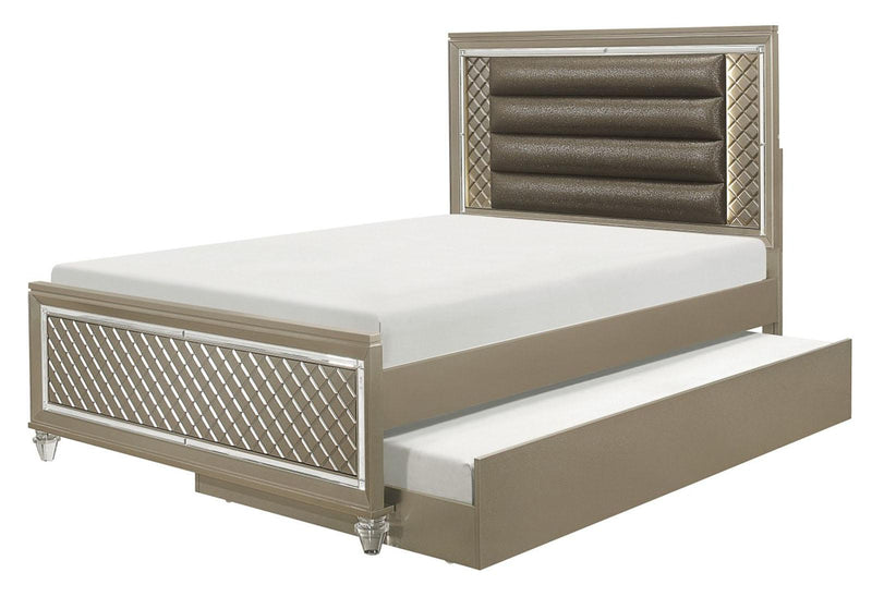 Youth Loudon Full Platform with Trundle Bed in Champagne Metallic