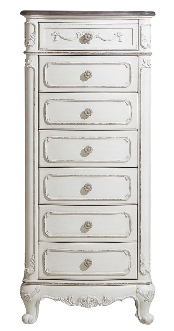 Cinderella 7 Drawer Tall Chest Antique White with Grey Rub-Through 1386NW-12