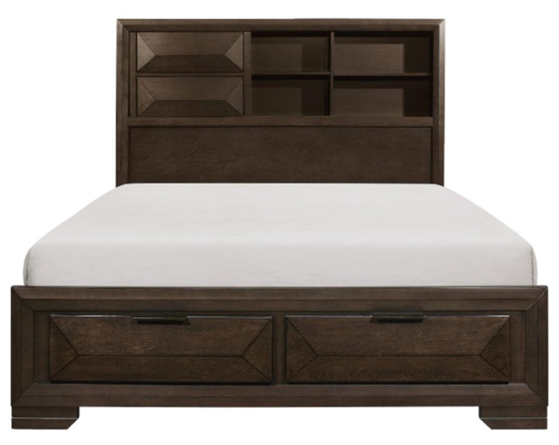 Chesky King Bookcase Bed with Footboard Storage in Warm Espresso 1753K-1EK*