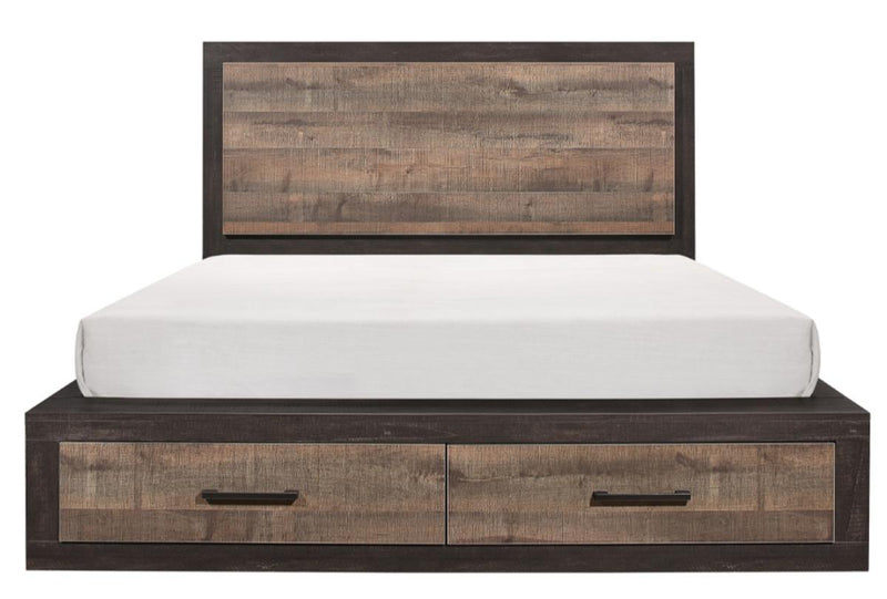 Miter Queen Platform Bed with Footboard Storage in Rustin Mahogany & Dark Ebony 1762-1*