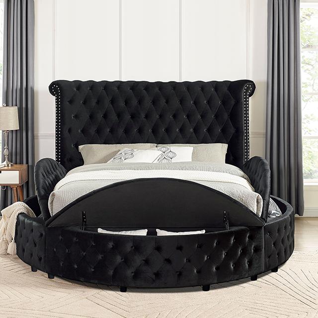 SANSOM E.King & Queen Bed, Black, Blue, & Grey