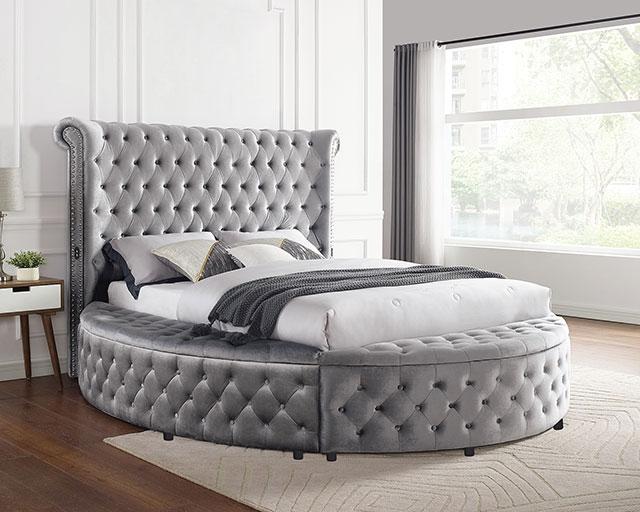 SANSOM E.King & Queen Bed, Black, Blue, & Grey
