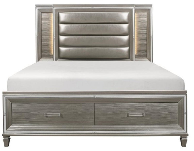 Tamsin Queen Upholstered Storage Bed in Silver Grey Metallic 1616-1*