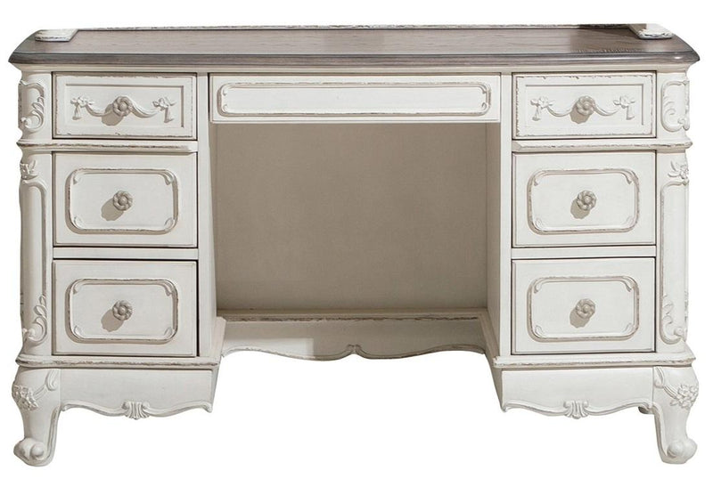 Cinderella Writing Desk in Antique White with Grey Rub-Through 1386NW-11