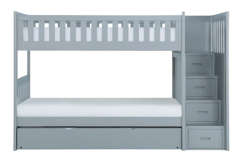 Orion Bunk Bed w/ Reversible Step Storage and Twin Trundle in Gray B2063SB-1*R